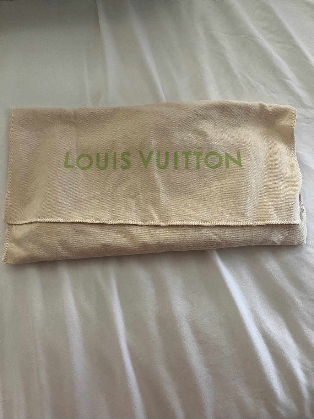 Louis Vuitton Beige Dust Bag with Green Logo Print